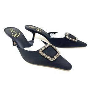 Sam Edelman 6 Brit Jewel Black Satin Kitten Heels NEW
